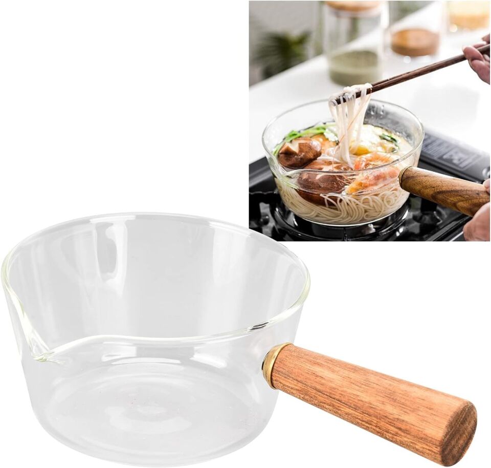 Gabro - Ahşap Saplı Cam Tencere 400ml