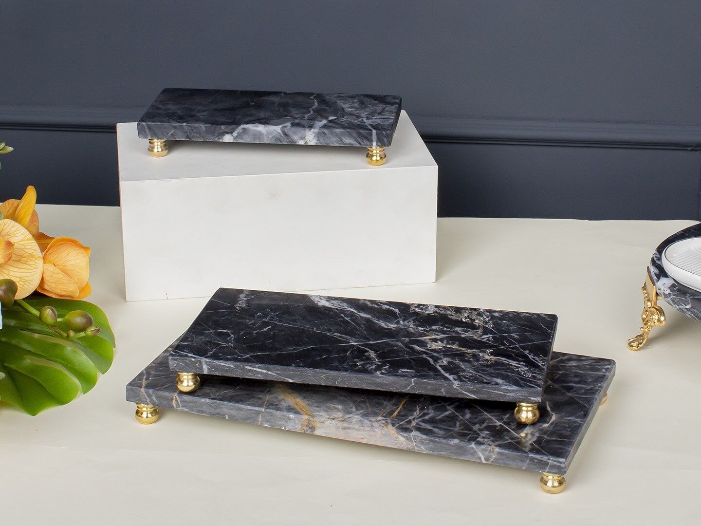 BLACK MARBLE 3LÜ SUNUM SETİ 30X16X3 CM