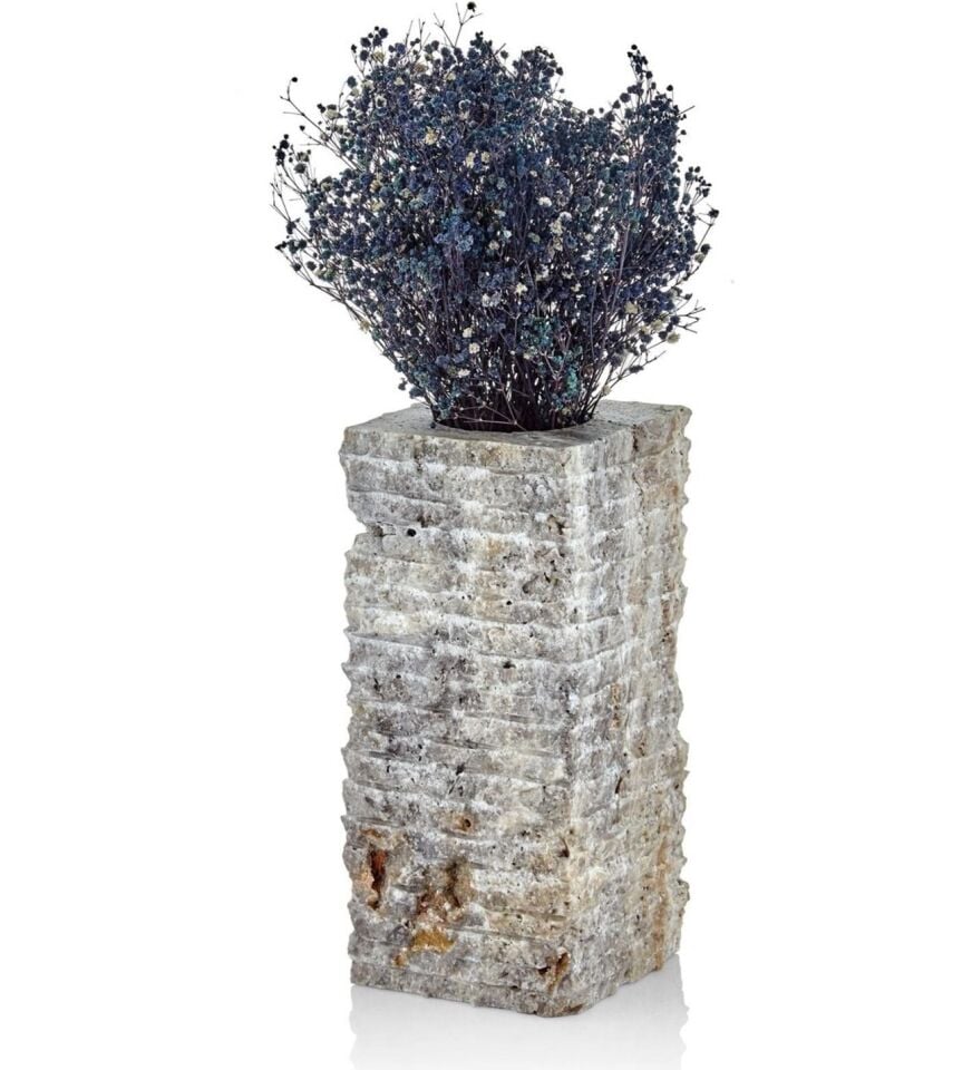 EVZA MERMER FLUE KAHVERENGİ TRAVERTEN DİKDÖRTGEN VAZO 12*12*25 CM