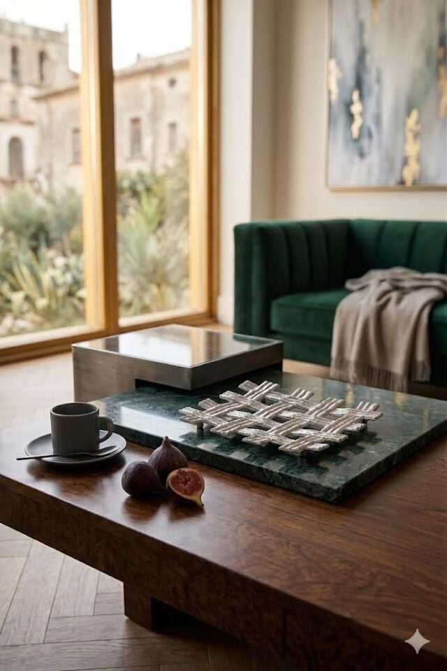 BAMBOO NICKEL DECORATIVE TRAY 28X28X6 CM