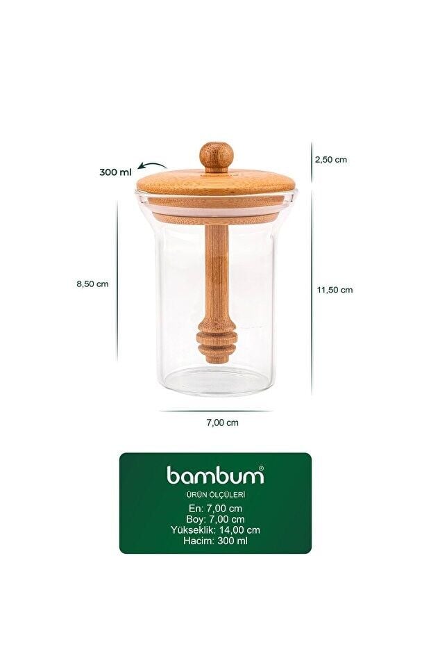Bee - Bal Kaşıklı Cam Saklama Kabı