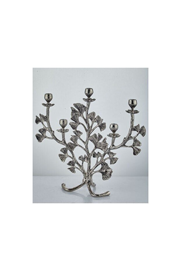 GINGKO LEAF 5 LIGHTS CANDLE HOLDER NICKEL ANTIQUE 45,8X15,5X42 CM