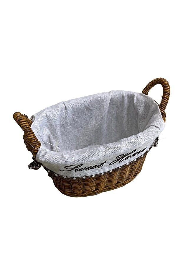 KULPLU OVAL KUMAŞLI SEPET KÜÇÜK BOY 21 x 15 x 17 cm