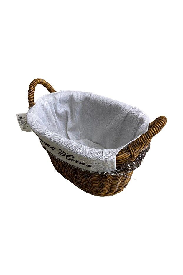 KULPLU OVAL KUMAŞLI SEPET KÜÇÜK BOY 21 x 15 x 17 cm