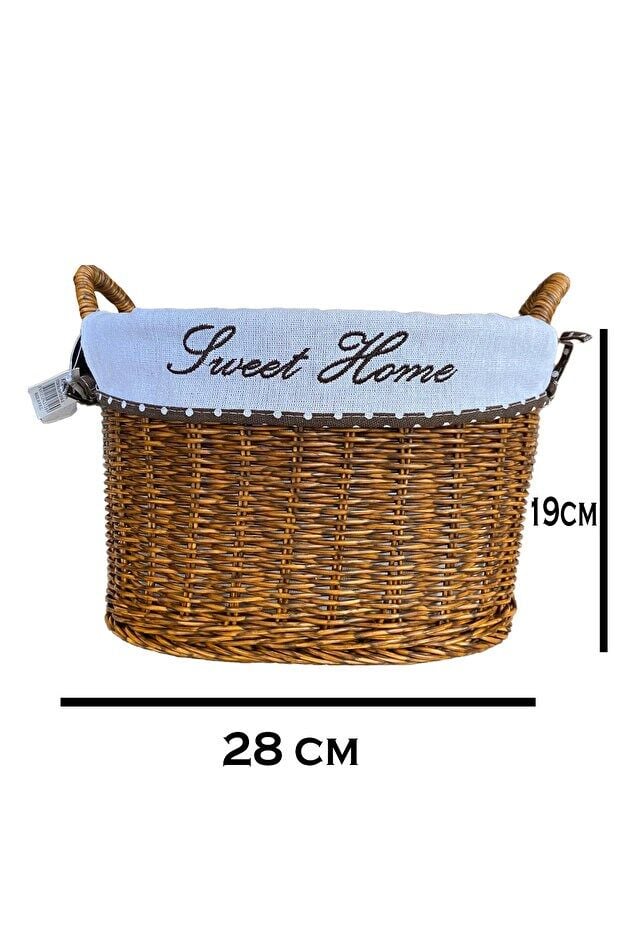KULPLU OVAL KUMAŞLI SEPET ORTA BOY 28 x 19 x 23 cm