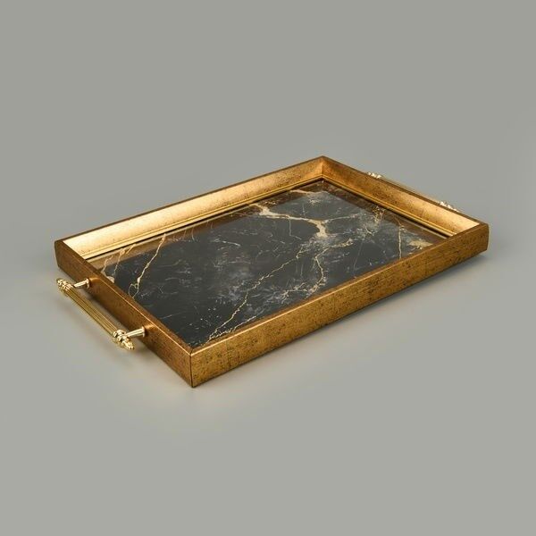 MERMER DESENLİ AKRİLİK TEPSİ - SİYAH / SARI - 42X30 CM