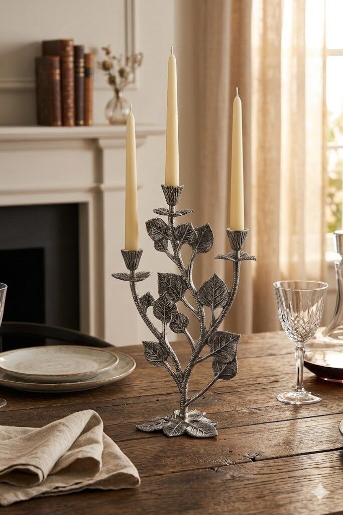 LEAF 3 LIGHTS CANDLE HOLDER NICKEL ANTIQUE 25,5X15,5X43 CM