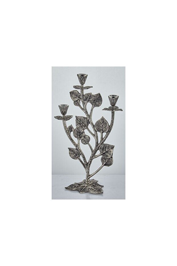 LEAF 3 LIGHTS CANDLE HOLDER NICKEL ANTIQUE 25,5X15,5X43 CM