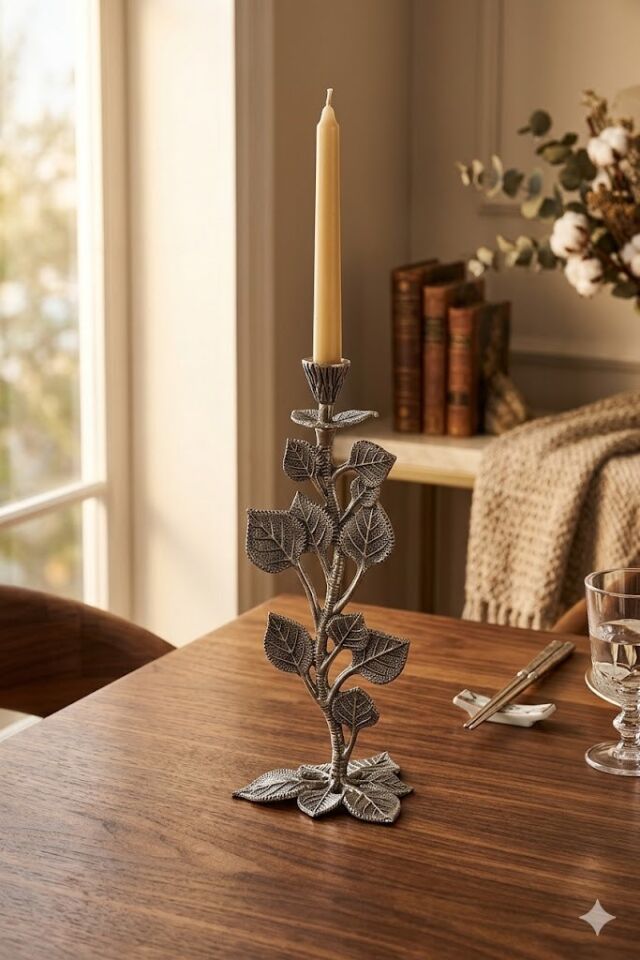 LEAF CANDLE HOLDER NICKEL ANTIQUE 16,5X16,5X35,5 CM (2)