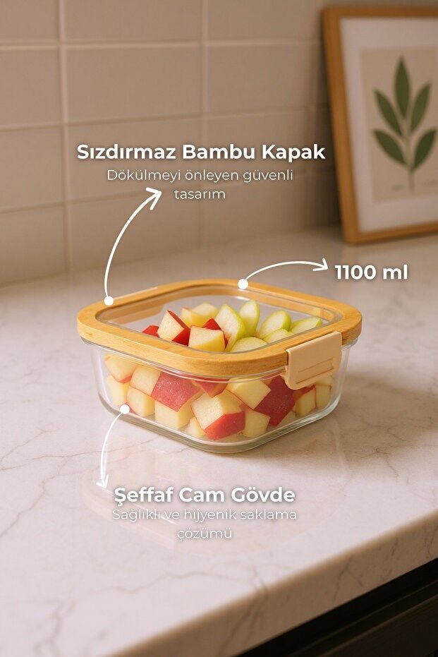 Poira - Cam Kapaklı Kilitli Cam Saklama Kabı 1100 ml