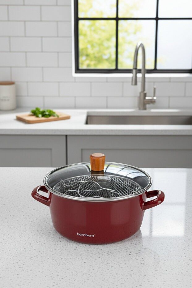 Nostalji - Kızartma Tenceresi Bordo 22 cm