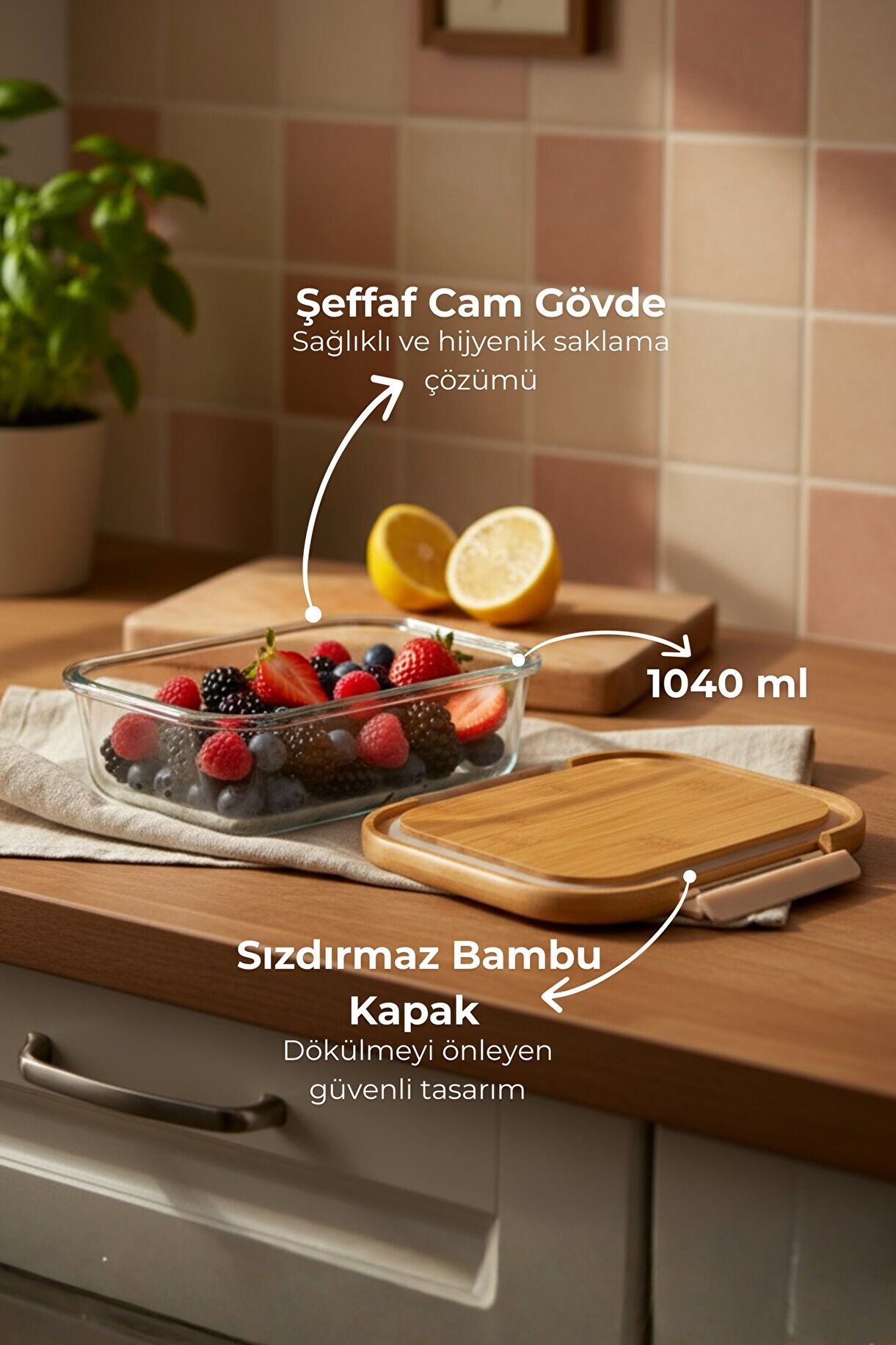 Satina - Kilitli Cam Saklama Kabı 1040 ml