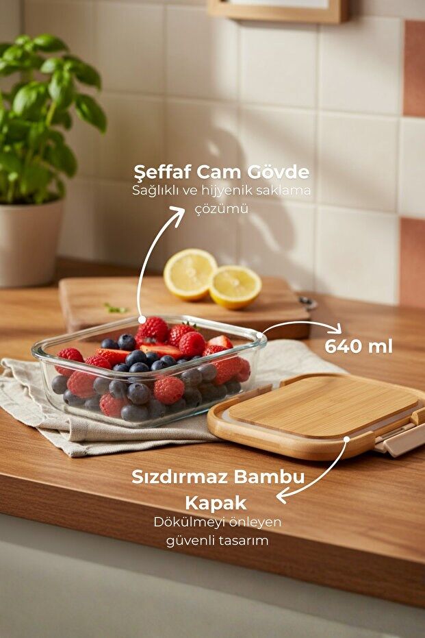 Satina - Kilitli Cam Saklama Kabı 640 ml