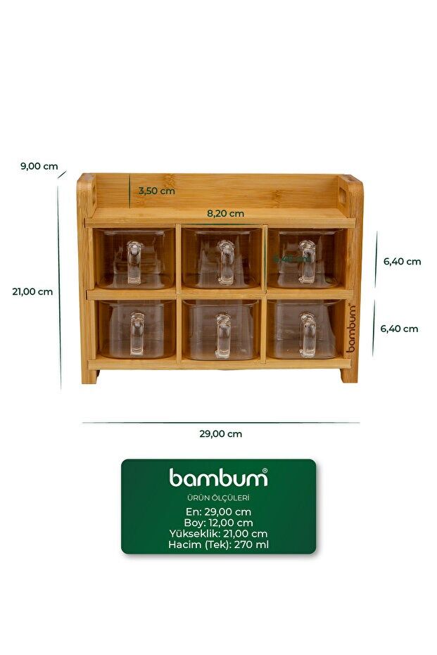 Tier - Bambu Cam 6'lı Baharatlık Seti