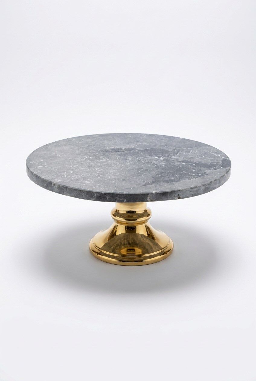 BLACK MARBLE AYAKLI PASTA STANDI 25X25X12CM – Lüks Doğal Mermer Sunum ve İkramlık