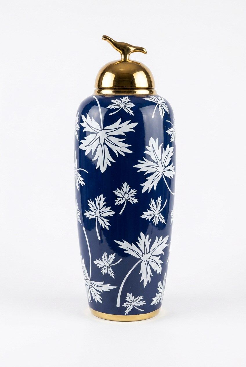 BLUE FALL KAPAKLI KUP 17X17X47 CM – El Yapımı Cam Dekoratif Küp ve Kavanoz (Saks Mavisi & Gold)