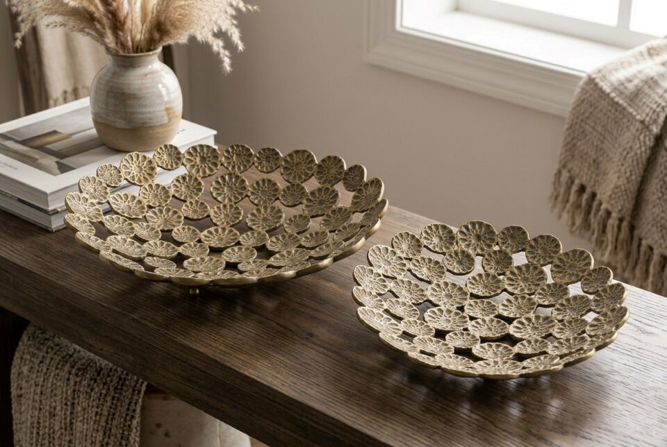 DELFINA 2Lİ OVAL TABAK SETİ – Antik Bronz Renkli Dekoratif Metal Gondol ve Sunum Kasesi Seti