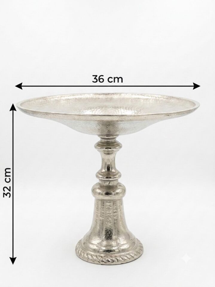 METAL AYAKLI MEYVELİK GÜMÜŞ 36X32 CM