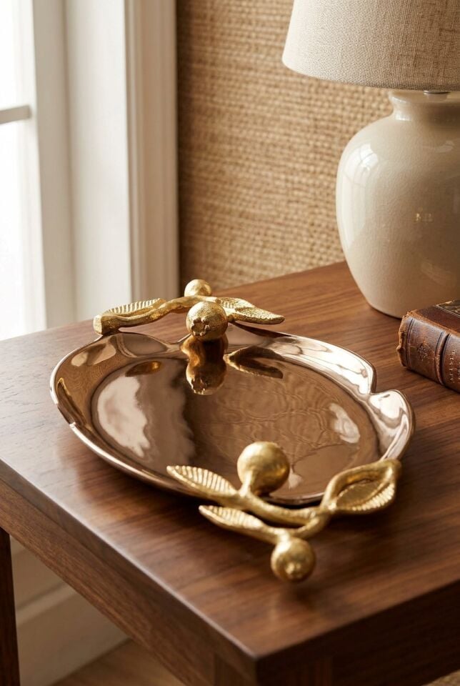 LEAF ROSE GOLD DEKORATİF TABAK