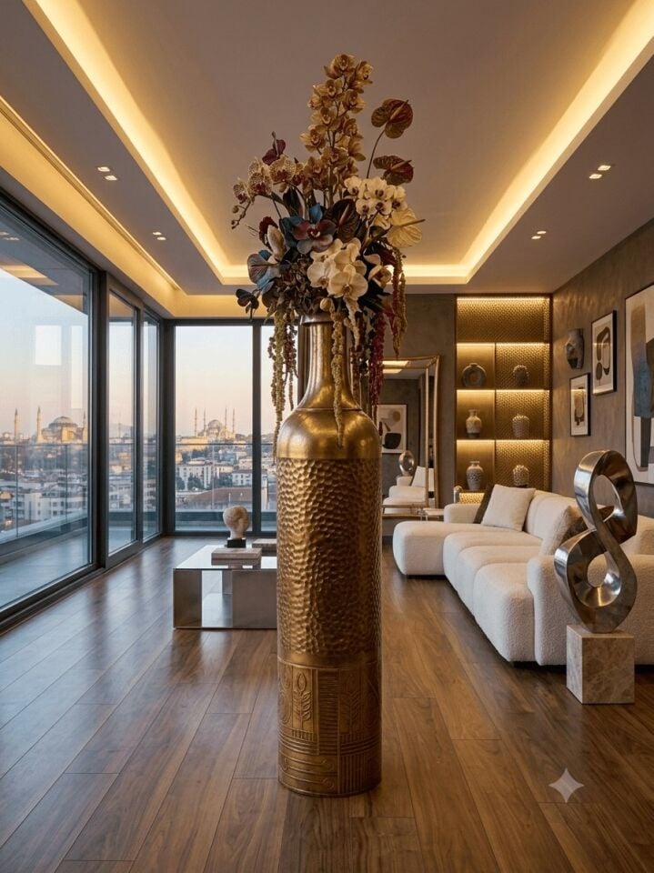 PANALI  PNL-MG59 L METAL DEKORATİF GOLD VAZO