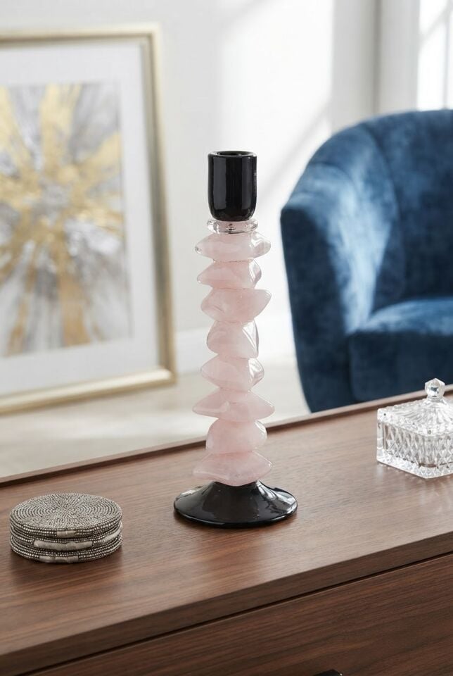 İTHAL SLICE CAM ŞAMDAN PEMBE BÜYÜK 33 CM
