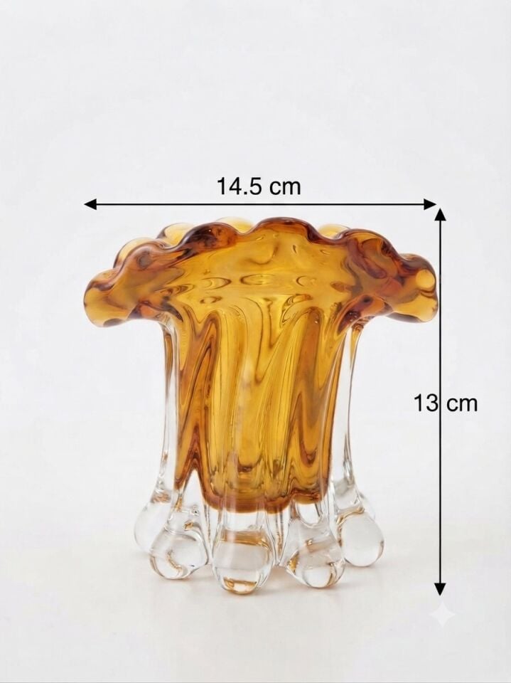 PALMİYE AMBER CAM VAZO KÜÇÜK 13 CM