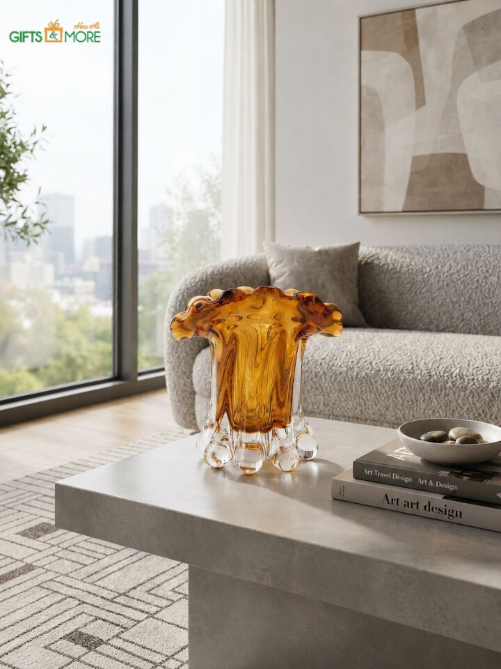PALMİYE AMBER CAM VAZO KÜÇÜK 13 CM