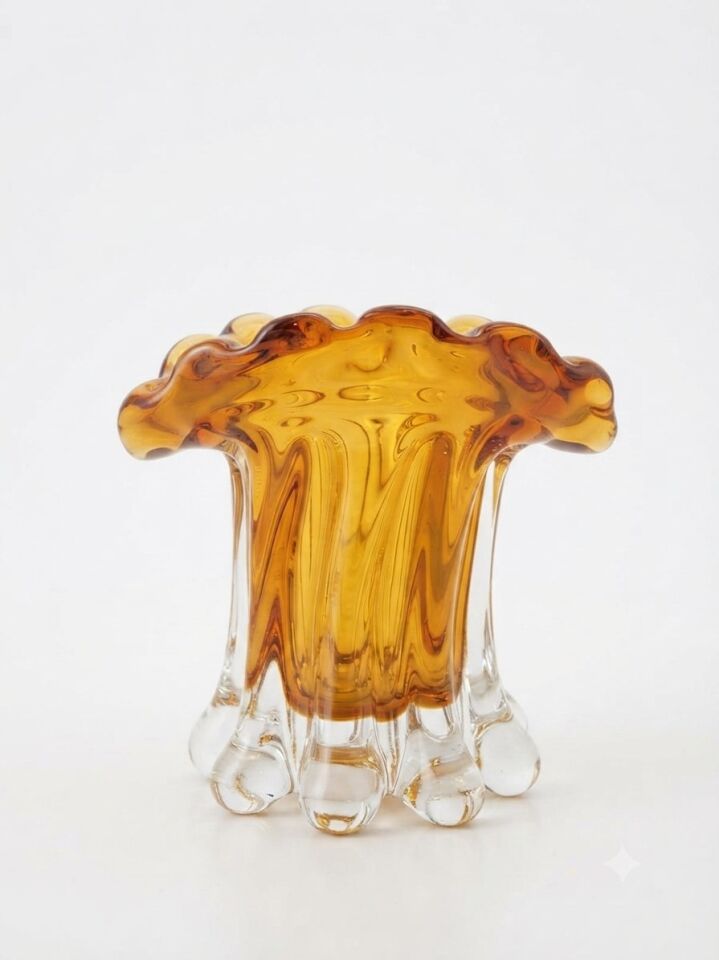 PALMİYE AMBER CAM VAZO KÜÇÜK 13 CM