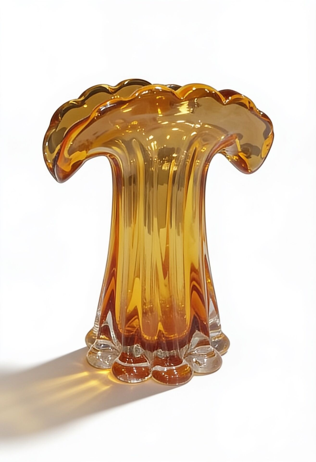 İTHAL PALMİYE AMBER CAM VAZO BÜYÜK 24 CM